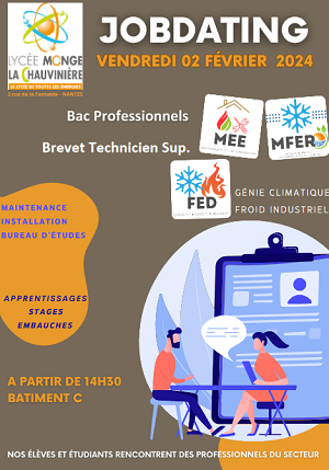 JOBDATING filière génie climatique et froid industriel le vendredi 2 février 2024 à partir de 14h30